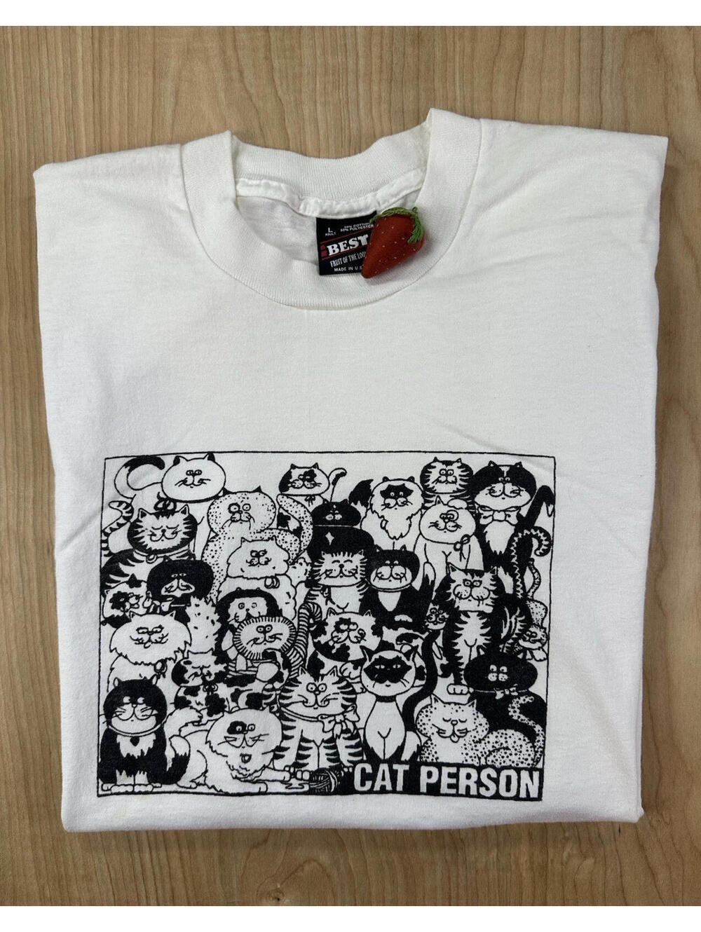 vintage 90s Cat Person tshirt Large Single Stitch cartoon Norm funny black white